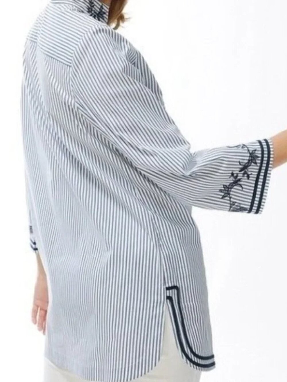 NWT Chicos Embroidered Poplin Tunic Top Sz 14 Cottagecore Casual Loganlook - Picture 2 of 12